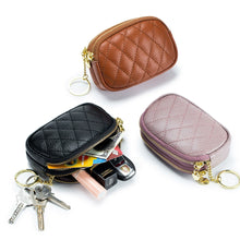 Load image into Gallery viewer, Diamond Plaid Coin Bag, Key Ring Double Layer Zipper
