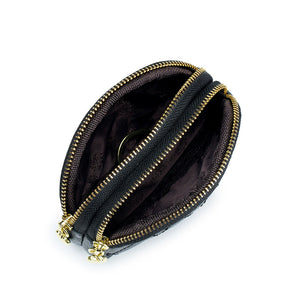 Diamond Plaid Coin Bag, Key Ring Double Layer Zipper