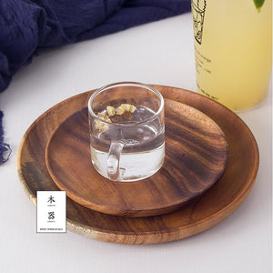 Wood Color Round Square Plate