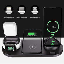 Load image into Gallery viewer, Wireless Charger 6 in 1 10w Qi stand for Iphone Apple Watch Airpods
