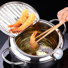 Load image into Gallery viewer, Thermometer and a Lid 304 Stainless Steel Kitchen Tempura Fryer Pan 20 24 cm
