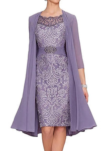 Plus Size Mother Of The Bride Dresses Sheath Chiffon Appliques Beaded With Jacket Short Groom Mother Dresses For Wedding
