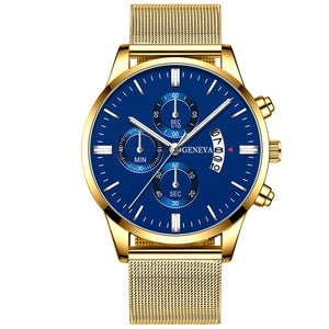 Men Luxury Blue Stainless Steel Mesh Belt Analog Quartz Watch