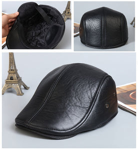 Leather Ear Protection Beret, Sheepskin Outdoor Forward Cotton Hat
