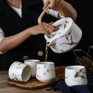 European-Style Small Luxury Simple Gold Ceramic Coffee Mug Set