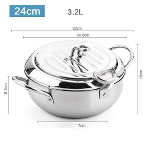 Thermometer and a Lid 304 Stainless Steel Kitchen Tempura Fryer Pan 20 24 cm