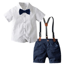 Load image into Gallery viewer, Boy Bow Gentleman Clothes White Shirt + Nary Shorts

