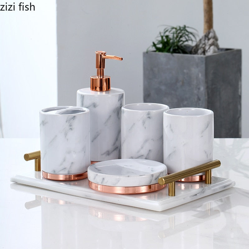 Marble Ceramic Bathroom Sets Soap Dispenser
