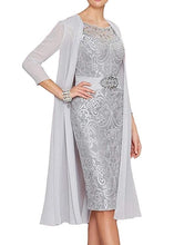 Load image into Gallery viewer, Plus Size Mother Of The Bride Dresses Sheath Chiffon Appliques Beaded With Jacket Short Groom Mother Dresses For Wedding
