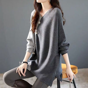 Yeiyeh Solid Color Spliced  Sweaters