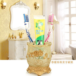 European Resin Household Bathroom Set Soap Dispenser Tooth Brush Holder Cup Soap Dish Tray Toilet Brush Wastebin Storage Set