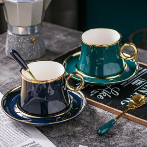 European-Style Small Luxury Simple Gold Ceramic Coffee Mug Set