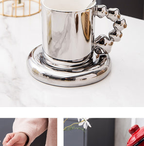 Golden mug cup & plate, light luxury Nordic style tea, breakfast water cup