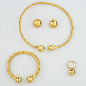 African Fashion Women Gold Plated Rings, Bracelet, Earrings, and Necklace Sets