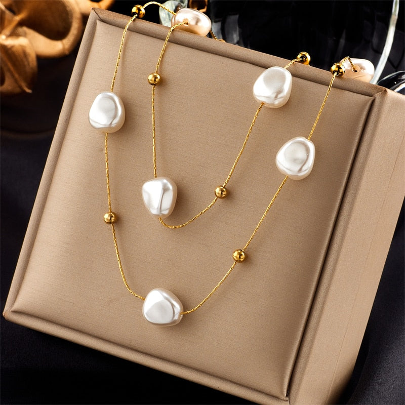 Stainless Steel  Large Pearl Pendant Necklace For Women