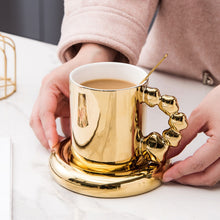 Load image into Gallery viewer, Golden mug cup &amp; plate, light luxury Nordic style tea, breakfast water cup
