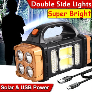 1pc Multifunctional Solar LED+COB Light With Handle; USB Charging Waterproof For Outdoor Camping Safety Emergency At Night